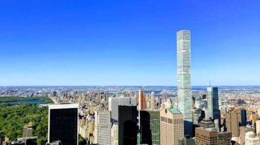 beautiful daytime aerial shot of high rise buildings