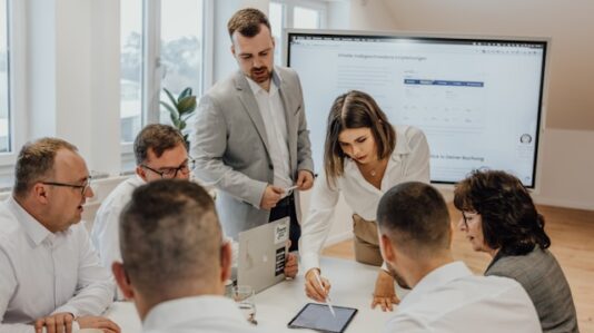 a team having a meeting