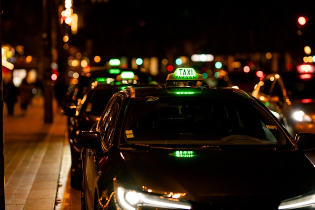 a taxi queue at night